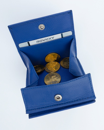 Portfel damski Rovicky ze skóry naturalnej, mały, niebieski