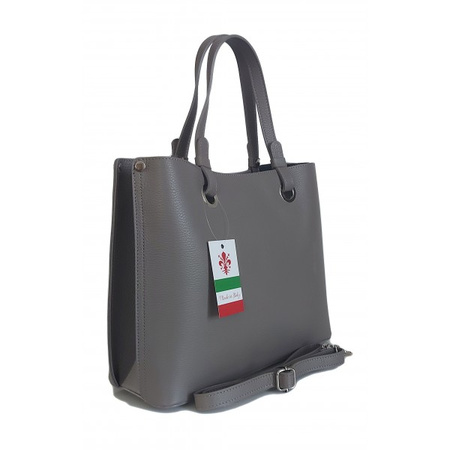 Torba shopper skórzana A4 na ramię, włoska Vera Pelle, szara