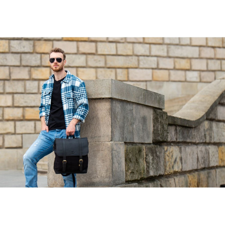 Plecak męski vintage Paolo Peruzzi T-29-BL z płótna i skóry