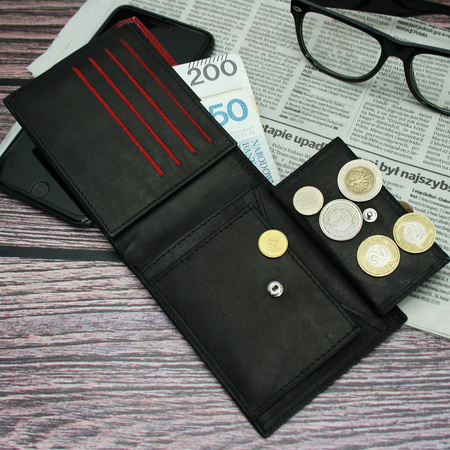 Portfel męski z kolorową wstawką Bellugio - czarno-czerwony