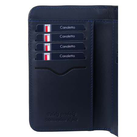 Portfel damski Canaletto z granatowej skóry z RFID – elegancja i bezpieczeństwo