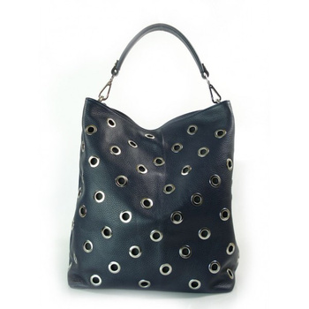 Włoski worek dzety kółka Vera Pelle pojemny Granatowy WK579BS