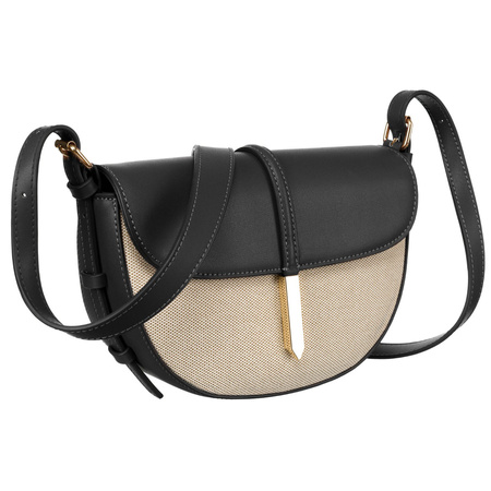 Listonoszka damska crossbody Peterson beżowo-czarna ze skóry i płótna