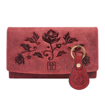 Zestaw prezentowy ZUP-99-RD portfel damski skórzany T-01-RD brelok do kluczy vintage T-85-RD