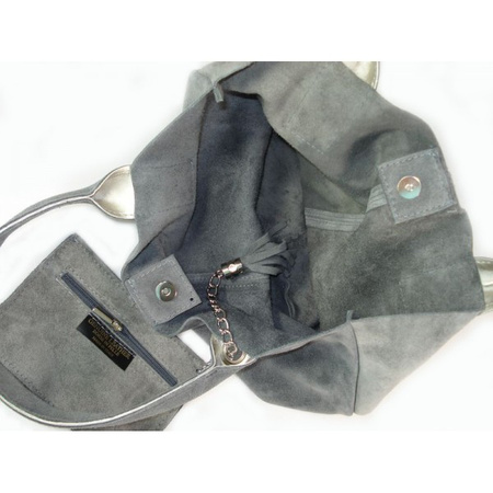 ZAMSZ NATURALNY WŁOSKA TORBA XL A4  SHOPPER BAG  SKÓRZANA SZARA  W567G