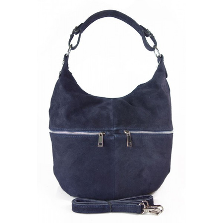 Klasyczny worek na ramię ,zamki suwaki XL A4  Shopper bag zamsz naturalny  granatowy W345BS