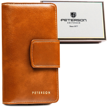 Portfel damski pionowy ze skóry ekologicznej jasny brązowy - Peterson