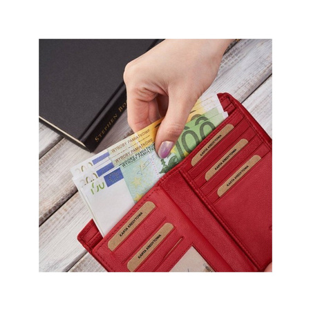 Portfel damski skórzany duży czerwony portmonetka Brodrene G-12- RED