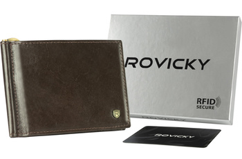 Portfel męski skórzany w brązowym kolorze z RFID - Rovicky