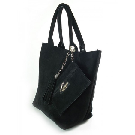 ZAMSZ NATURALNY WŁOSKA TORBA XL A4  SHOPPER BAG  SKÓRZANA  CZARNA W567N