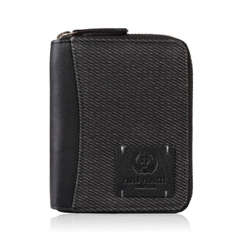 Portfel męski w orientacji pionowej czarny baweniany canvas i skóra naturalna Paolo Peruzzi AY-06-BL