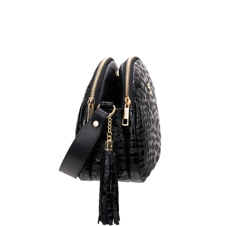 Torebka Canaletto - elegancka czarna skórzana listonoszka z efektem kropli