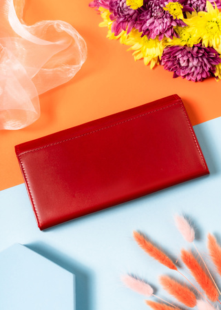 Portfel damski czerwony z RFID - elegancka skórzana torebka Peterson
