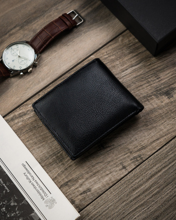 Portfel męski z zakładkami na karty - Cavaldi, czarny, skórzany