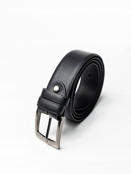 Klasyczny, gładki pasek męski z tradycyjną srebrną klamrą -  Rovicky 115