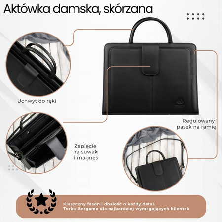 Aktówka skórzana czarna damska Paolo Peruzzi model 168BY-HBL