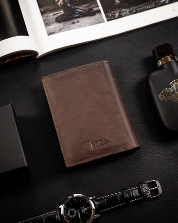 Portfel męski ze skóry naturalnej - Peterson, duży, pionowy, brązowy