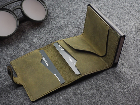 Portfel HIKER wykonany z polerowanej i woskowanej skóry Hunter oliwkowy