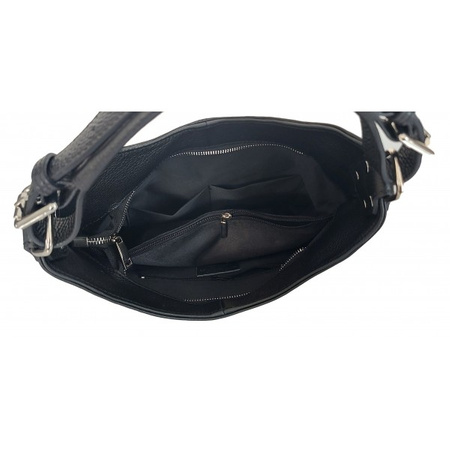 Torebka worek skórzana Vera Pelle, czarna, włoska, pojemna VORX12N