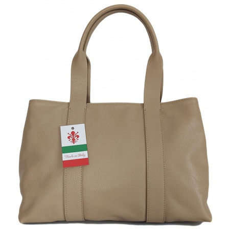 Torba skórzana na ramię XL, Beżowa, Włoska, Vera Pelle VPA78T