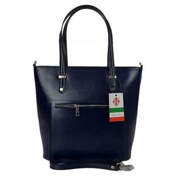 Włoska skórzana klasyczna torebka na ramię Vera Pelle ,format A4, Granatowa  VBZ66BS