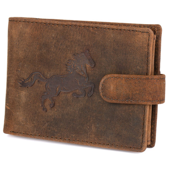 Portfel skórzany męski z tłoczeniem koń Bellugio - rdzawy