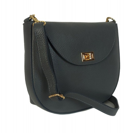 Listonoszka skórzana Vera Pelle podkówka, szara, złote okucia