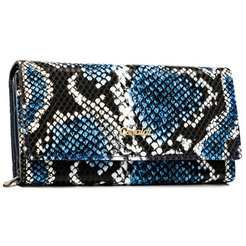 Portfel damski skórzany wężowy 4U CAVALDI - niebieski, duży, poziomy
