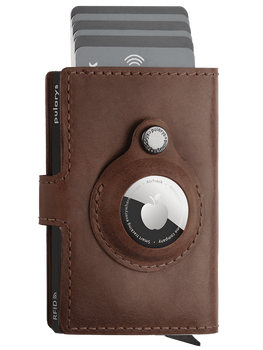 Portfel HIKER for AirTag wykonany z garbowanej skóry Nomad brązowy