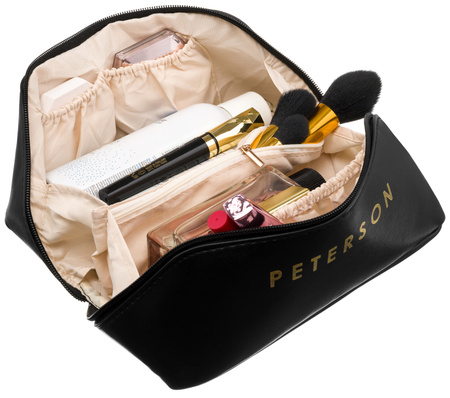 Kosmetyczka podróżna damska z ekoskóry - Peterson, czarna elegancja