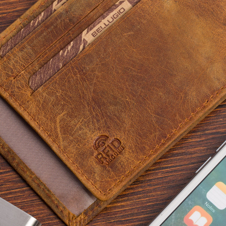 Portfel skórzany męski z tłoczeniem koń Bellugio - wielbłądzi