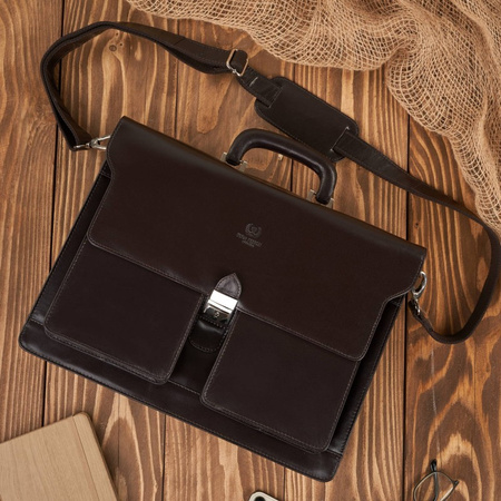 Aktówka męska skórzana brązowa na ramię na laptopa Paolo Peruzzi