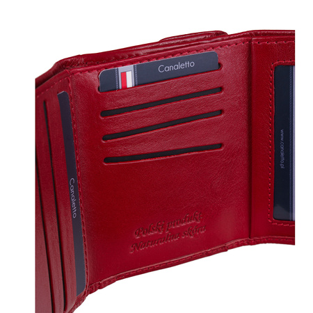 Mały czerwony portfel damski Canaletto ze skóry licowej z RFID - elegancja i ochrona danych PD2001cs165