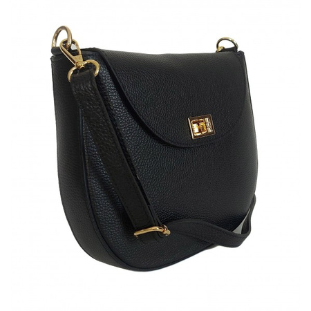 Listonoszka skórzana Vera Pelle z okuciami złotymi, czarna VPP38N