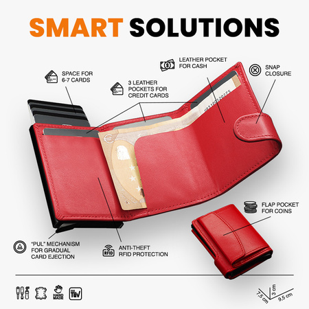 Portfel SOLO Max wykonany z miękkiej w dotyku skóry Italia czerwony