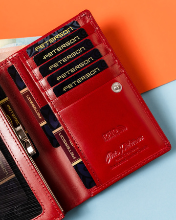 Portfel damski Peterson RFID z naturalnej skóry w kolorze czerwonym