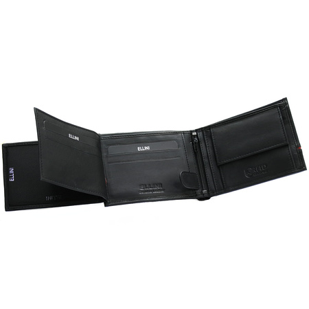 Skórzany portfel męski RFID Ellini czarno - granatowy