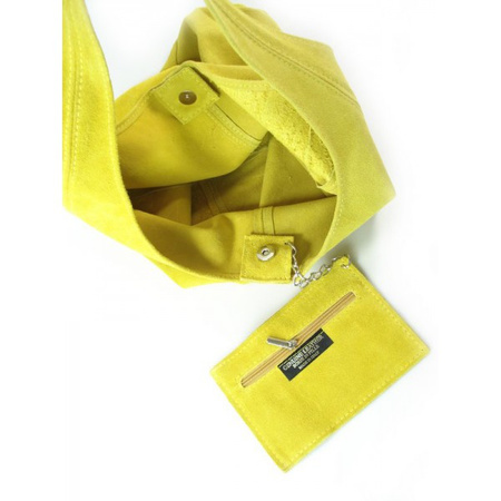 ŻÓŁTY ZAMSZOWY WOREK SHOPPER BAG WŁOSKA SKÓRZANA TORBA XL A4   W456GL