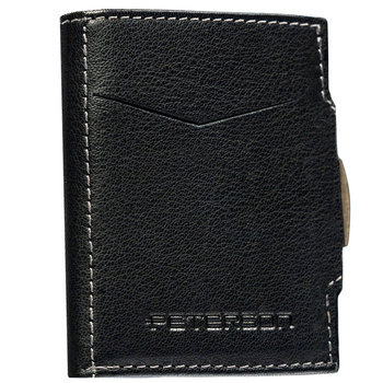 Mały, pionowy portfel męski w czarnym kolorze zamykany na zatrzask - Peterson