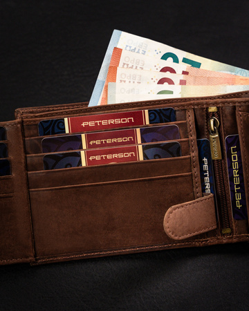 Portfel męski skórzany z tłoczeniem - elegancja i praktyczność Peterson