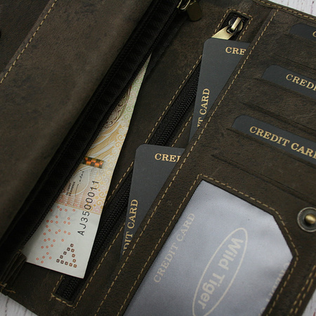 Portfel damski skóra nubuk Wild Tiger - ciemnobrązowy