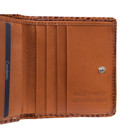 Portfel damski Canaletto koniak z krokodylim wzorem RFID elegancja i styl
