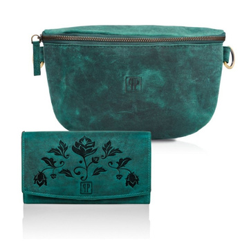 Saszetka skórzana turkusowa z portfelem damskim Paolo Peruzzi