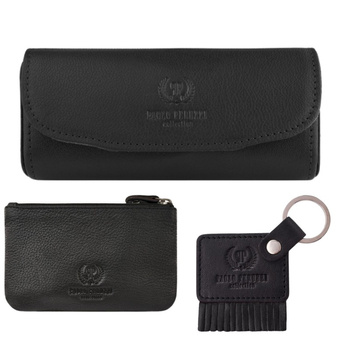 Etui na okulary i klucze ze skórzanym breloczkiem - Paolo Peruzzi czarne