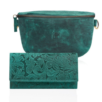 Zestaw prezentowy saszetka nerka T-36-GR i portfel T-25-GR butelkowa zieleń