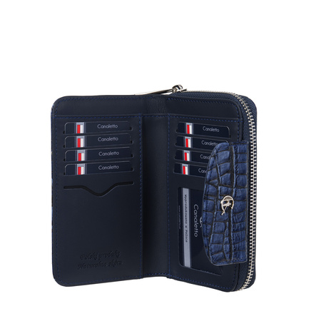 Portfel damski Canaletto z granatowej skóry z RFID – elegancja i bezpieczeństwo