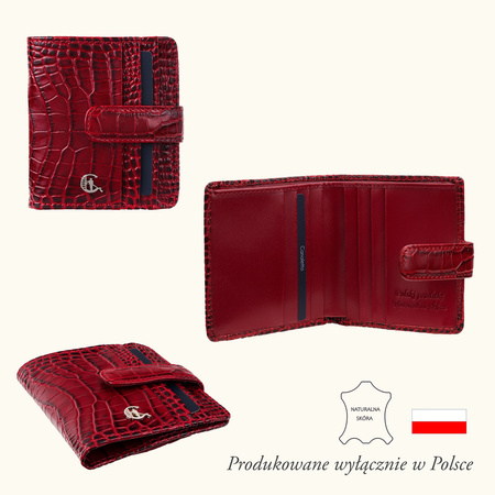 Portfel damski Canaletto bordowy z krokodylą skórą - elegancka funkcjonalność