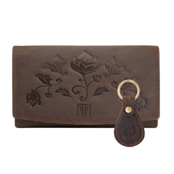 Zestaw prezentowy ZUP-99-BR portfel damski skórzany T-01-BR brelok do kluczy vintage T-85-HBR