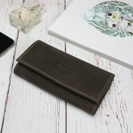 Portfel damski skóra nubuk Wild Tiger - ciemnobrązowy