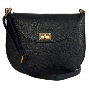 Listonoszka skórzana Vera Pelle z okuciami złotymi, czarna VPP38N